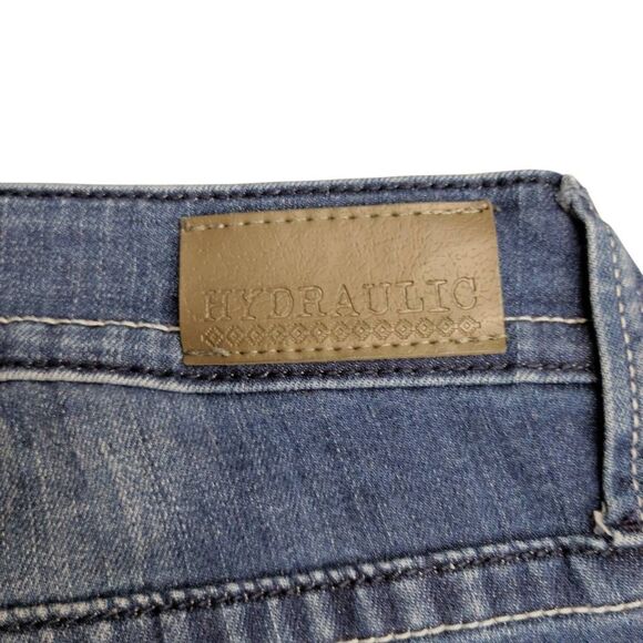 Hydraulic Bailey Low Rise Straight Stretchy Distressed Embroidered Blue Jeans - Picture 6 of 11